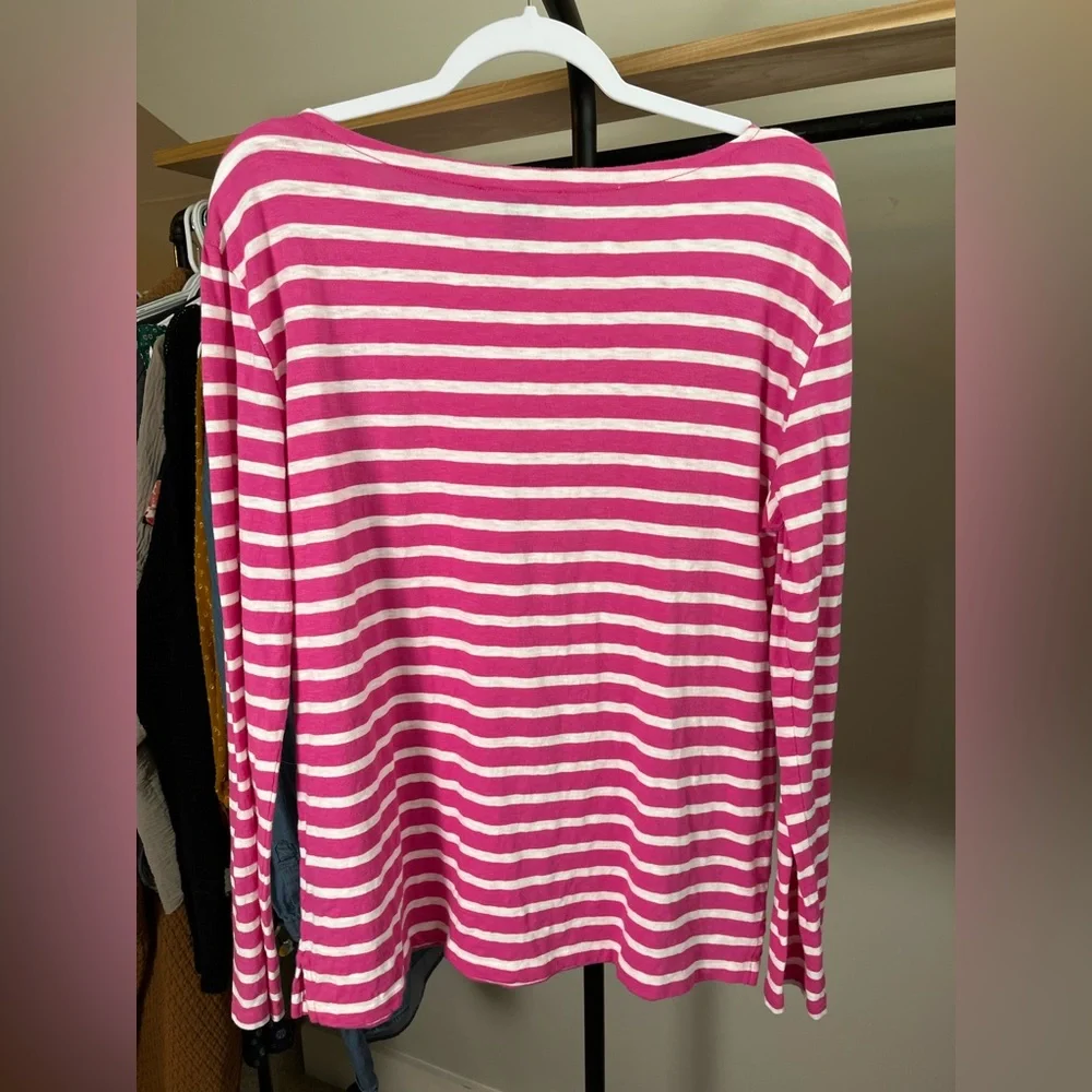Ralph Lauren Sport Top Bright Pink Striped Boatneck Long Sleeve T Shirt Size XL - Picture 3 of 6